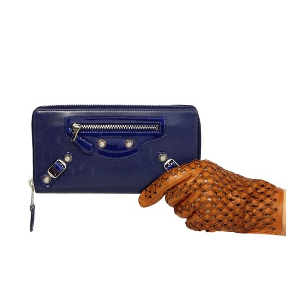 BALENCIAGA Leather & Studded Zip Around Wallet - Picture 1 of 12